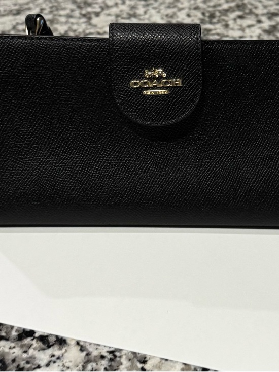 Coach Black Leather Bi-Fold Wallet with Gold Accent - Picture 3 of 4